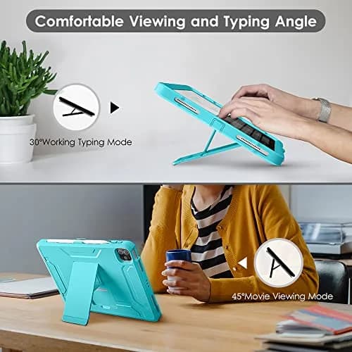 DTTO for iPad Pro 11 Inch Case 4th/3rd/2nd/1st Gen 2022/2021/2020, Cyan Blue | Shock-Resistant Dual Layer Cover with Kickstand thumbnail 5