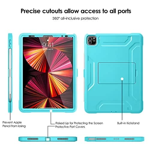 DTTO for iPad Pro 11 Inch Case 4th/3rd/2nd/1st Gen 2022/2021/2020, Cyan Blue | Shock-Resistant Dual Layer Cover with Kickstand thumbnail 7