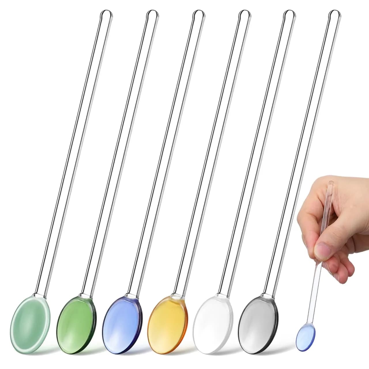DOITOOL Glass Stirring Spoons Set of 6 Heat Resistant Long Handle Dessert and Coffee Spoons 13cm (5.1 Inch) | Elegant Design for Cocktails, Tea, Espresso