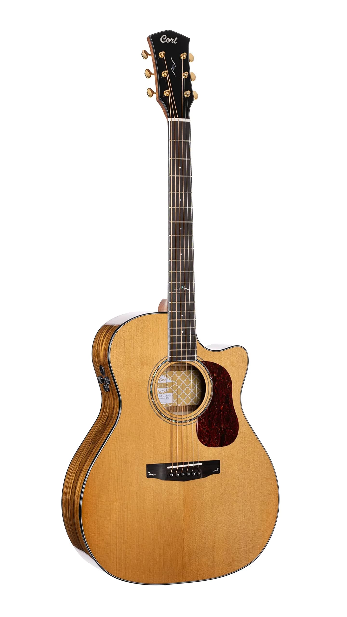 Cort Gold Series Acoustic-Electric Guitar, Natural Glossy (GOLDA6-BO) | Solid Sitka Spruce Top & Bocote Back — Natural