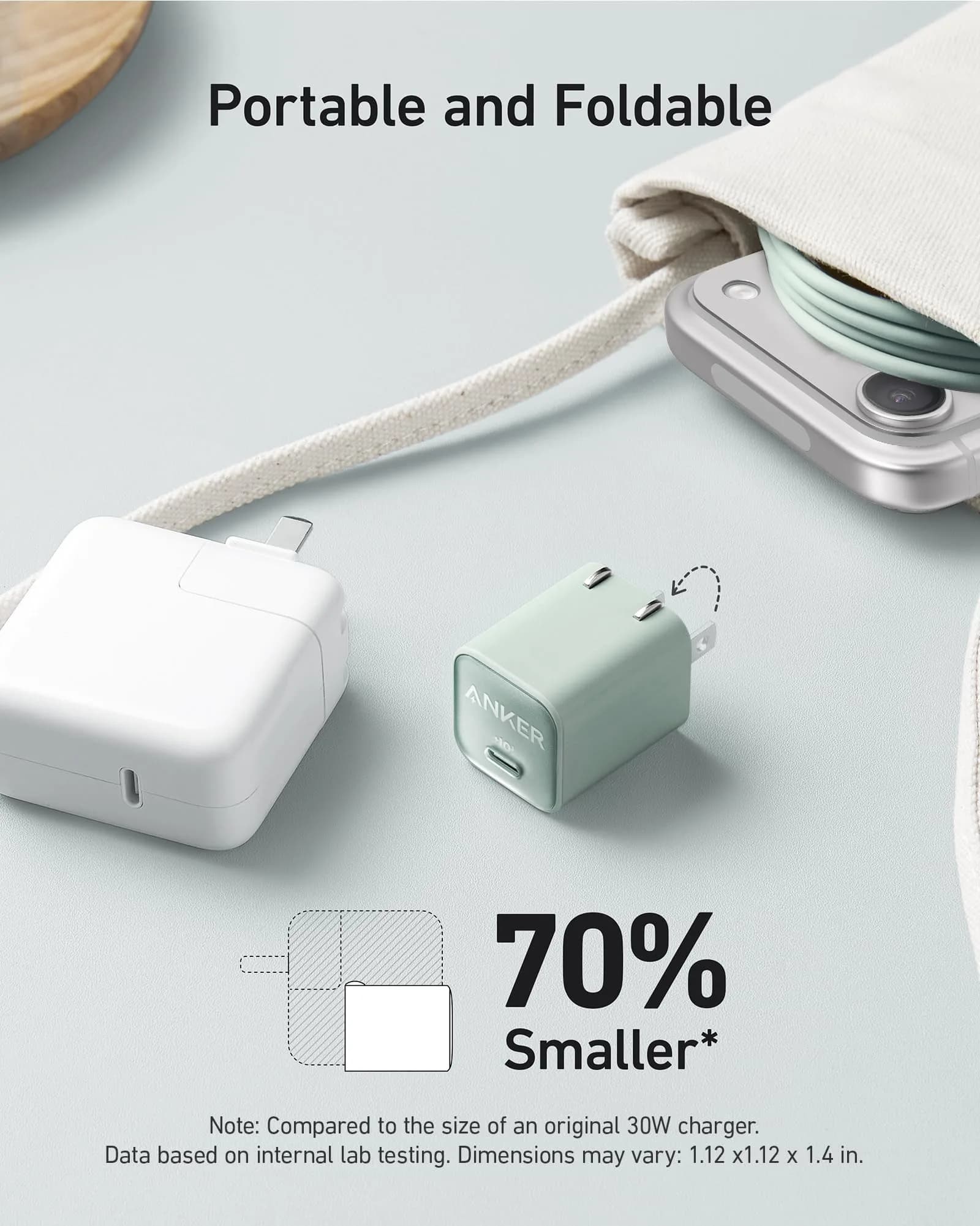 Anker Nano 3 30W GaN USB C Charger | Phantom Black, 28.5mm x 28.5mm x 35.5mm - view 4