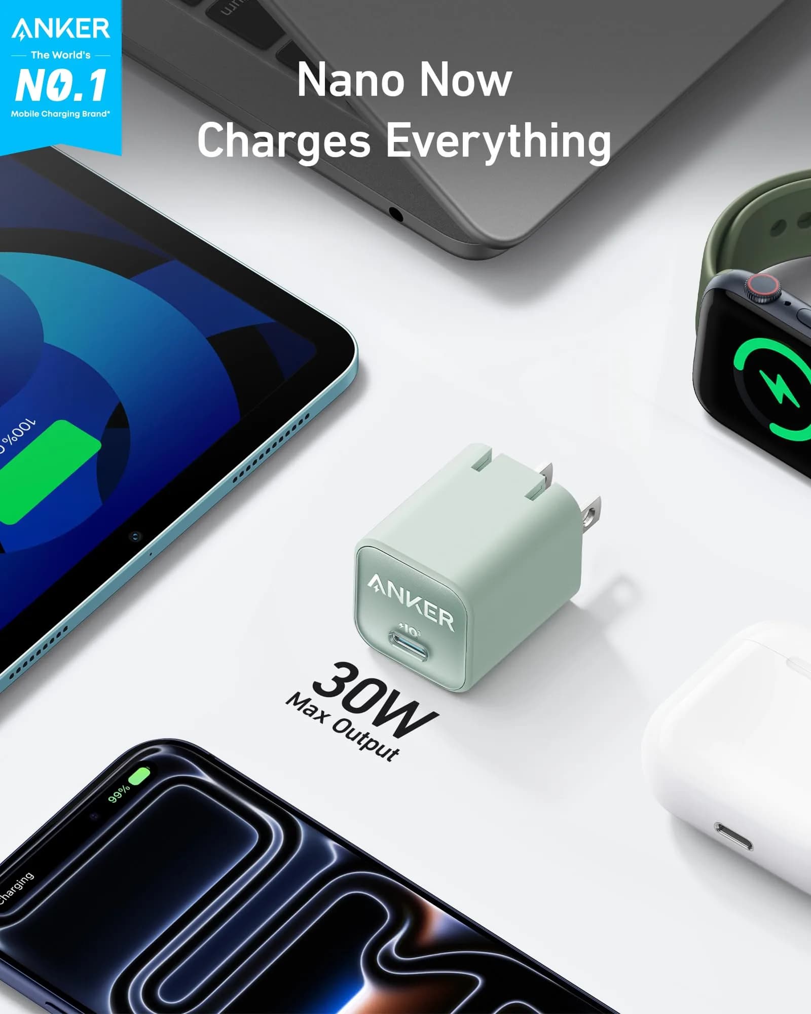 Anker Nano 3 30W GaN Charger | 28.5mm (1.12") Foldable USB C Fast Charger - view 2