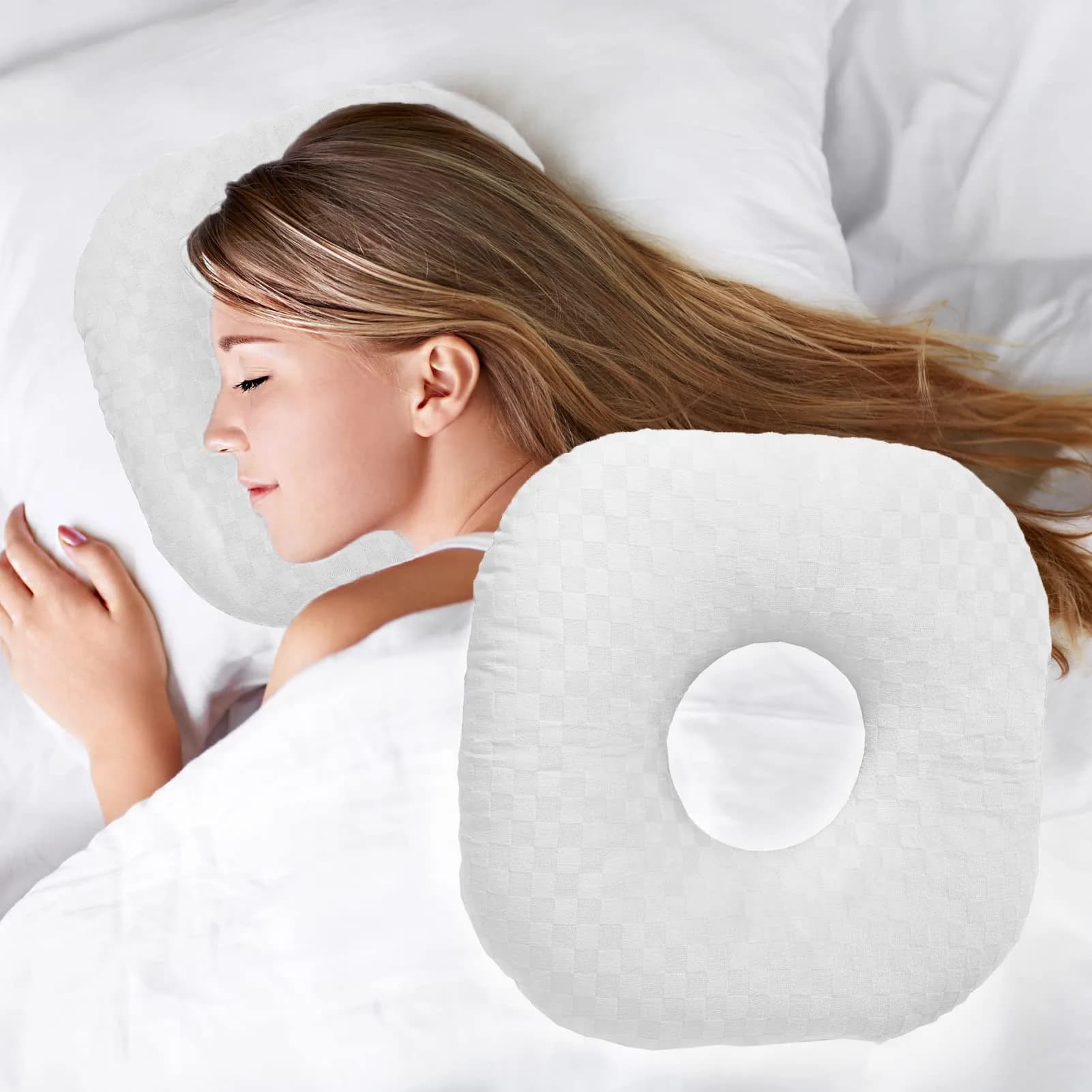 Wuronsa Creamy-white Ear Piercing Pillow with Hole for Cartilage Piercings & CNH Support - main product image