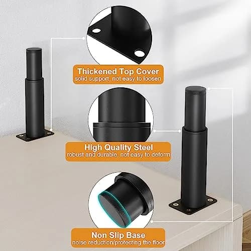 Wlrrcwdttc Metal Adjustable Furniture Legs 5.12-9.45 inch | Heavy Load Support thumbnail 6