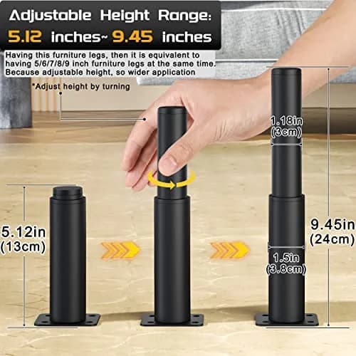 Wlrrcwdttc Metal Adjustable Furniture Legs 5.12-9.45 inch | Heavy Load Support thumbnail 2