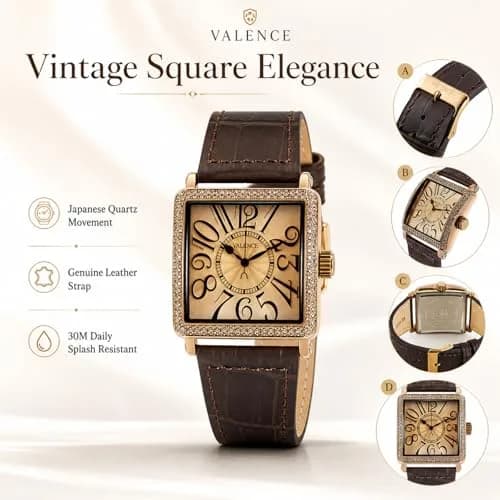 Valence Vintage Women Watch for Pragmatism | Classic Retro Style with Japanese Quartz (33mm×41mm, Brown Leather) thumbnail 3