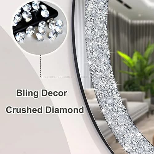 DMDFIRST Crystal Crushed Diamond Oval Shaped Silver Mirror 24x32 inch Frameless Wall Decor thumbnail 4
