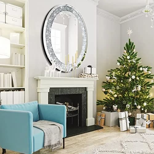 DMDFIRST Crystal Crushed Diamond Oval Shaped Silver Mirror 24x32 inch Frameless Wall Decor thumbnail 5