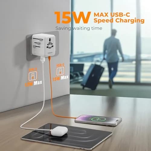 TESSAN Universal Travel Adapter 28W, International Power Adapter with 3 USB C & 2 USB A Ports thumbnail 3