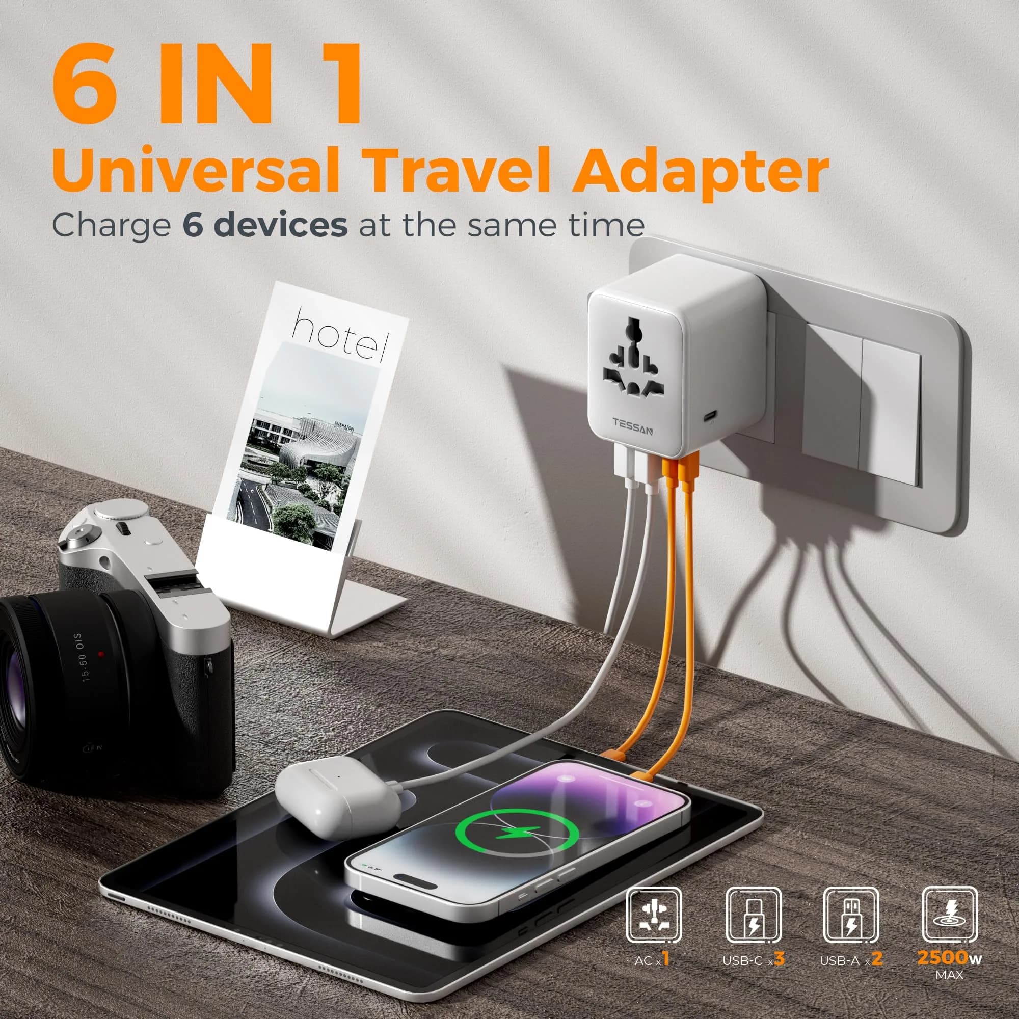 TESSAN Universal Travel Adapter 28W, International Power Adapter with 3 USB C & 2 USB A Ports - view 4