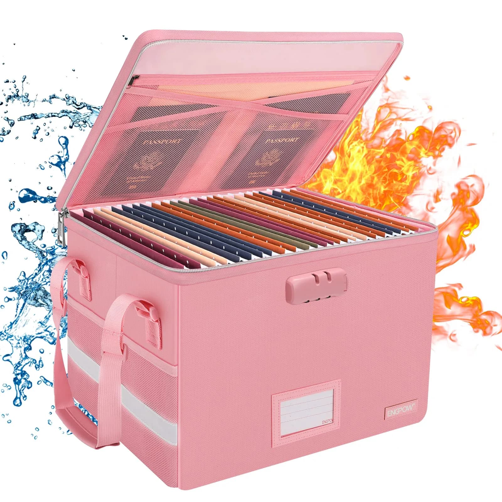 ENGPOW Fireproof Document Box with Lock, Collapsible File Organizer 34L (15.55" x 12.2" x 10") | UL94-V0/5VA Certified - main product image