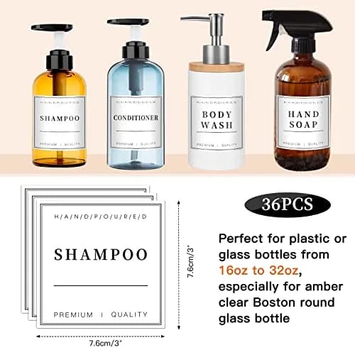 TESWEY Waterproof Label Stickers for Bottles 36PCS | Waterproof & Removable for Bathroom & Kitchen thumbnail 2