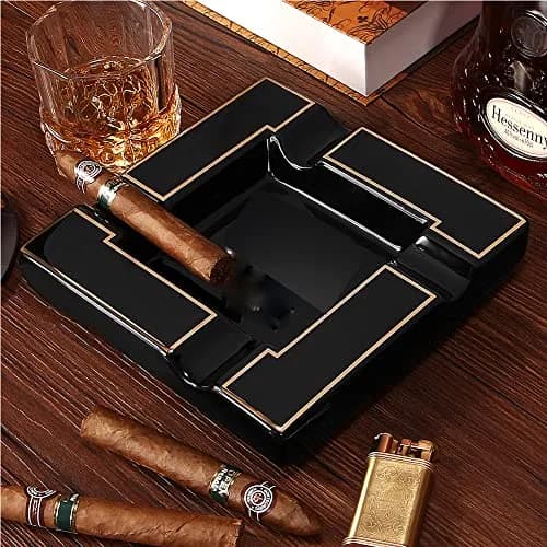 Seliau Large Ceramic Ashtray for Cigars & Cigarettes | Modern Black Design thumbnail 5
