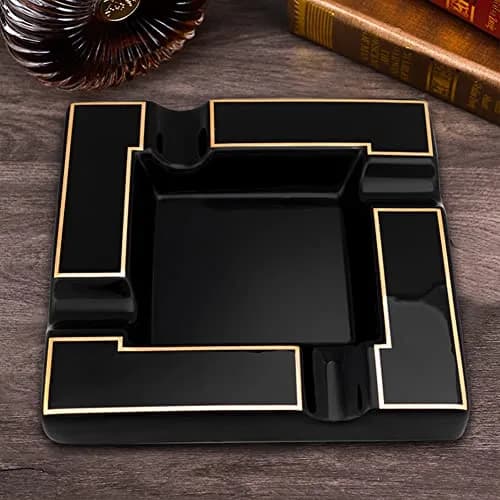 Seliau Large Ceramic Ashtray for Cigars & Cigarettes | Modern Black Design thumbnail 7