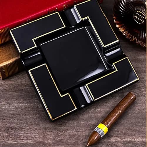 Seliau Large Ceramic Ashtray for Cigars & Cigarettes | Modern Black Design thumbnail 2