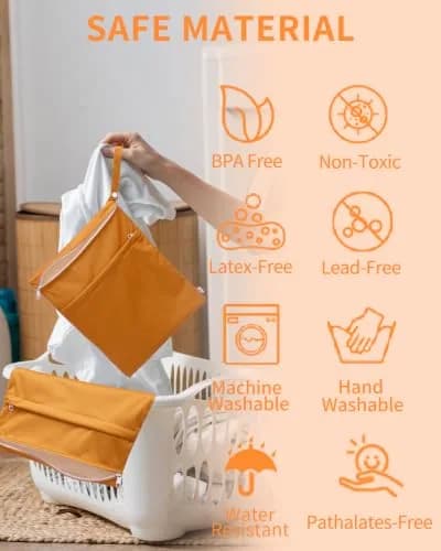 babygoal Wet Dry Bags 3 Pack | Waterproof Cloth Diaper Travel Organizer with Two Zippered Pockets thumbnail 6