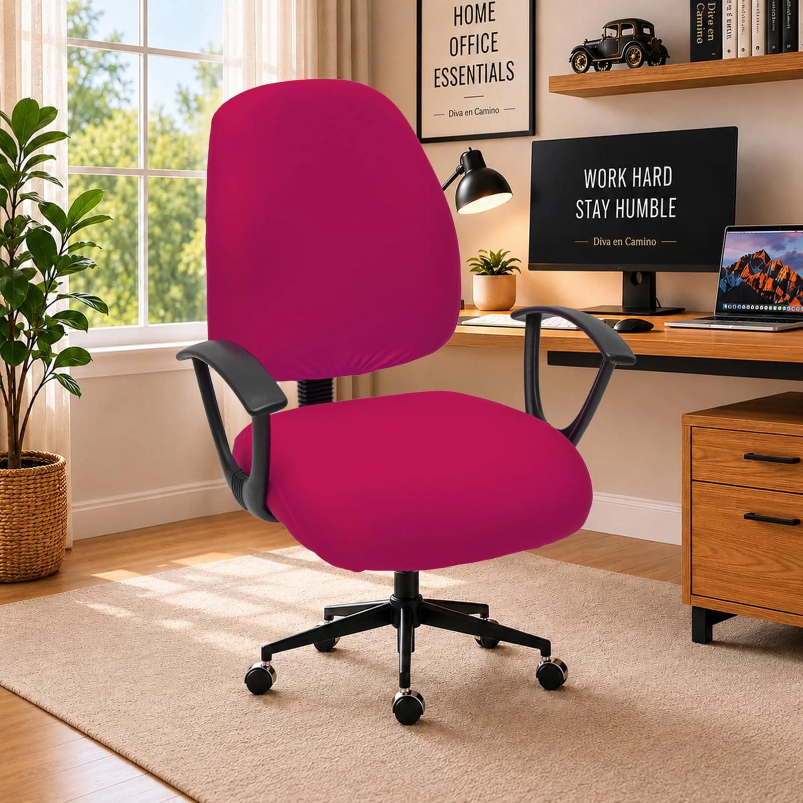 DIVA EN CAMINO DEC Stretchable Office Chair Seat Cover | Washable, Pink, Universal Fit — Hot Pink