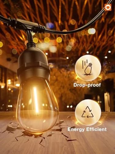 addlon LED Outdoor String Lights 24FT Edison Vintage Weatherproof ETL | Vintage Edison Bulb Style, Weatherproof, 8 Sockets, 24 Feet thumbnail 2