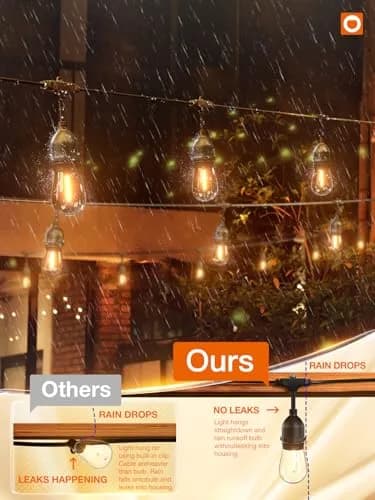 addlon LED Outdoor String Lights 24FT Edison Vintage Weatherproof ETL | Vintage Edison Bulb Style, Weatherproof, 8 Sockets, 24 Feet thumbnail 3