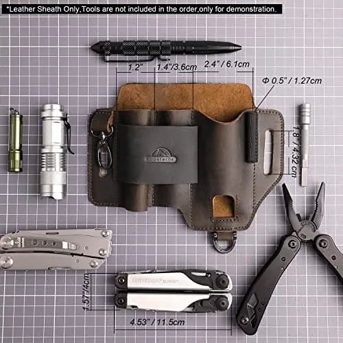 Topstache Leather Multitool Sheath EDC Belt Organizer for Work and Daily Use | Fits Leatherman Tools, Pens, Flashlights thumbnail 5