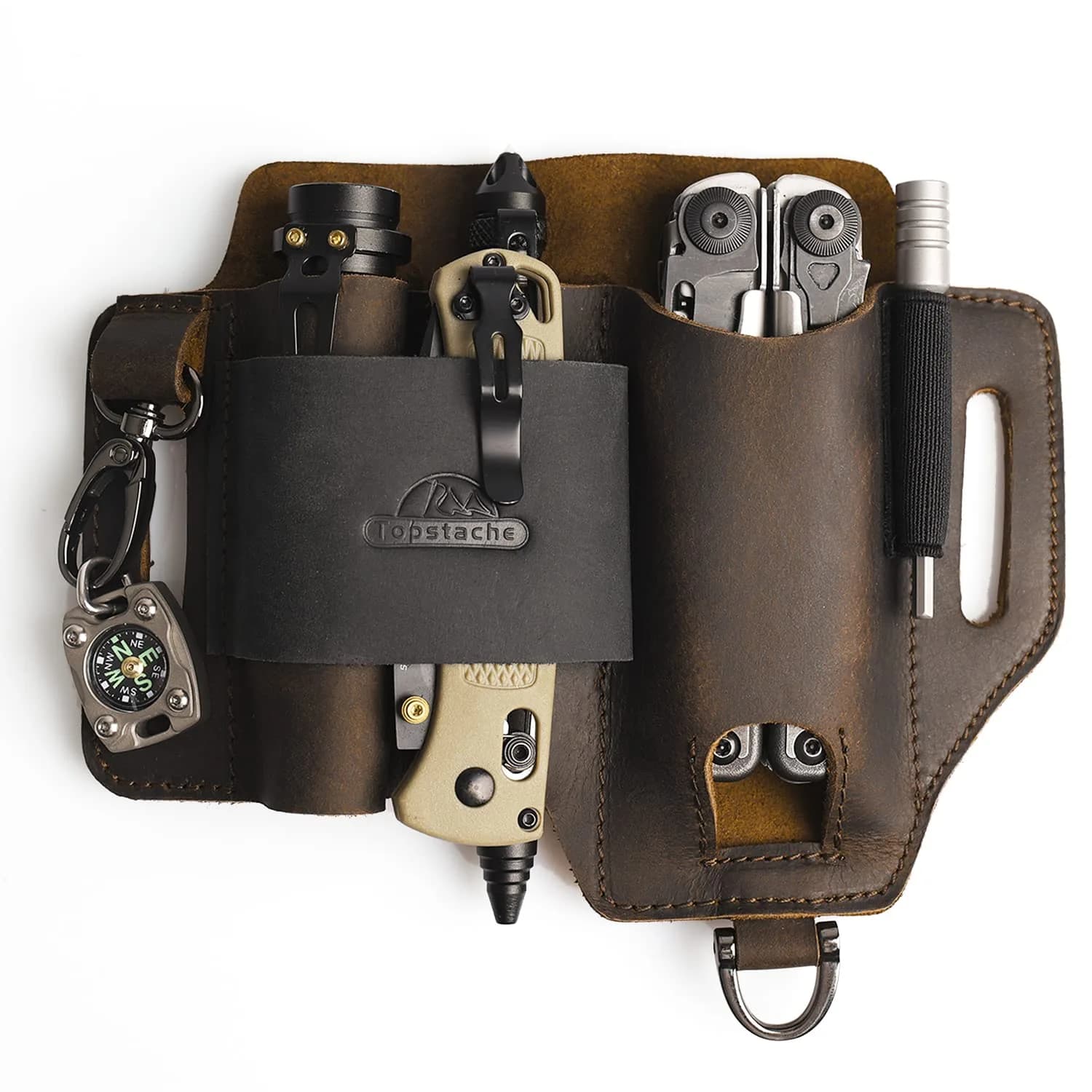Topstache Leather Multitool Sheath EDC Belt Organizer for Work and Daily Use | Fits Leatherman Tools, Pens, Flashlights