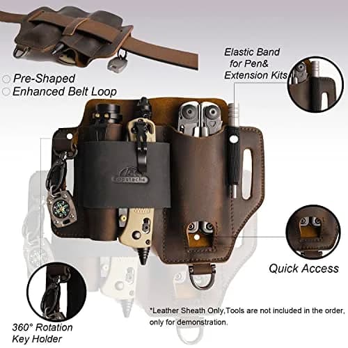 Topstache Leather Multitool Sheath EDC Belt Organizer for Work and Daily Use | Fits Leatherman Tools, Pens, Flashlights thumbnail 4