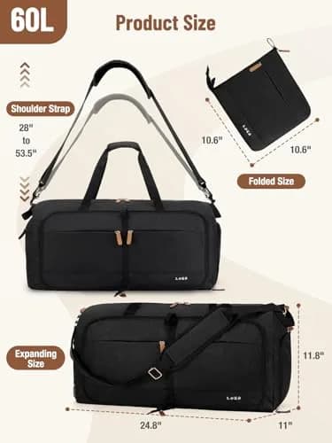 Lekesky Foldable Travel Duffle Bag 60L | Water-Resistant, Large Capacity, Carry-On for Women thumbnail 3