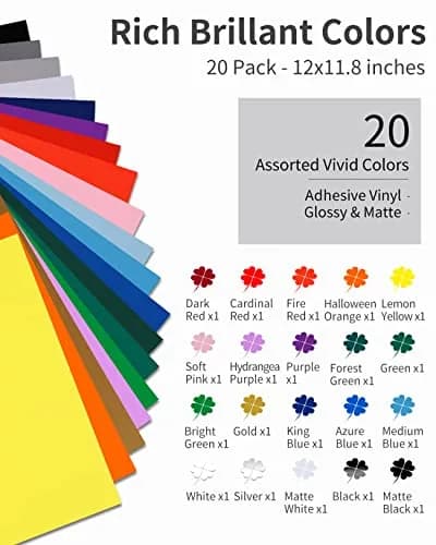 Sooez Permanent Vinyl 12" x 12" 20Pack Assorted Colors | Waterproof & UV-Resistant thumbnail 2
