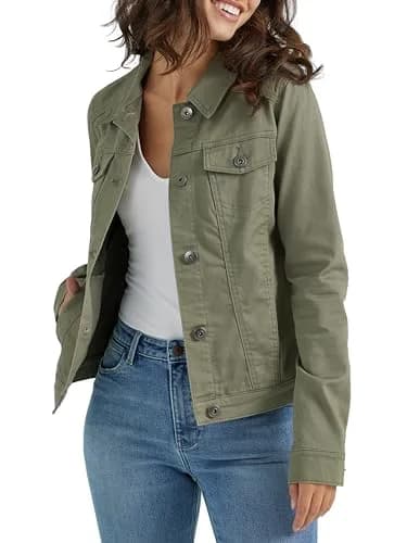 Wrangler Authentics Women's Stretch Denim Jacket Olive | Classic Casual Fit with Comfort (120 chars) thumbnail 1