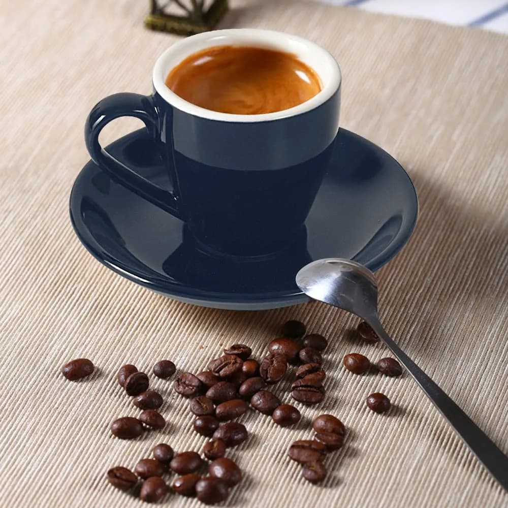 ionEgg Deep Blue Porcelain Espresso Cup with Saucer, 80ml (2.7Oz) | Pro-Grade Lead-Free Ceramic - view 4