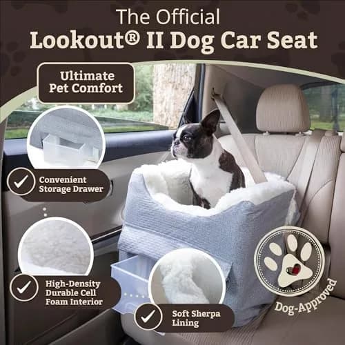 Snoozer Pet Products Lookout 2 Dog Car Seat Small | Stone Diamond, Foam & Wool-Like Fabric thumbnail 2