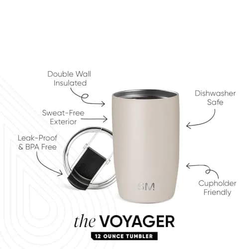 Simple Modern Voyager 12oz (355ml) Almond Birch Travel Coffee Mug with Flip Lid | Insulated Stainless Steel Tumbler thumbnail 2