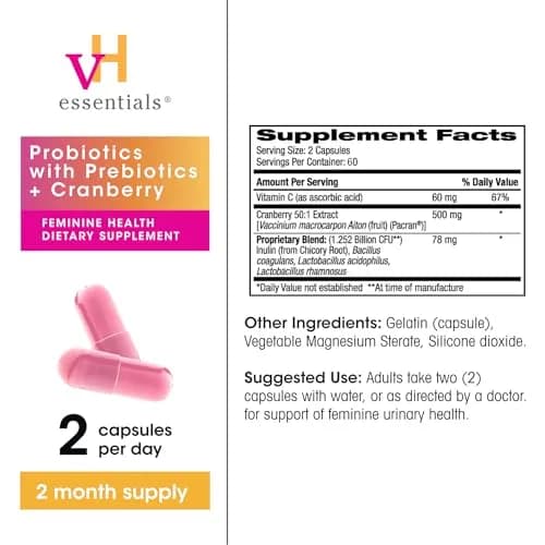 vH essentials Probiotics for Women with Prebiotics and Cranberry 120 Count | Supports Feminine & Urinary Tract Health thumbnail 4