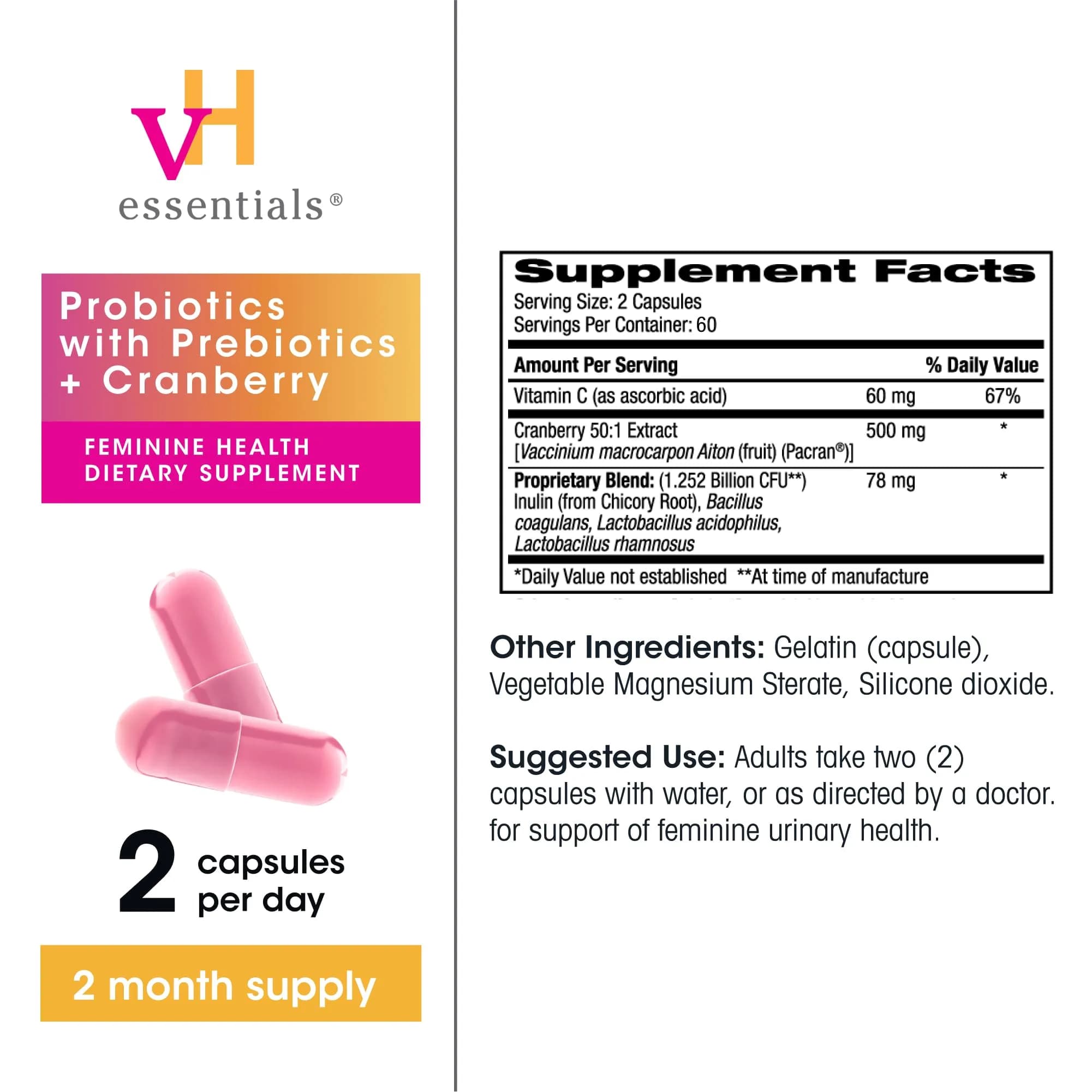 vH essentials Probiotics for Women with Prebiotics and Cranberry 120 Count | Supports Feminine & Urinary Tract Health - view 4