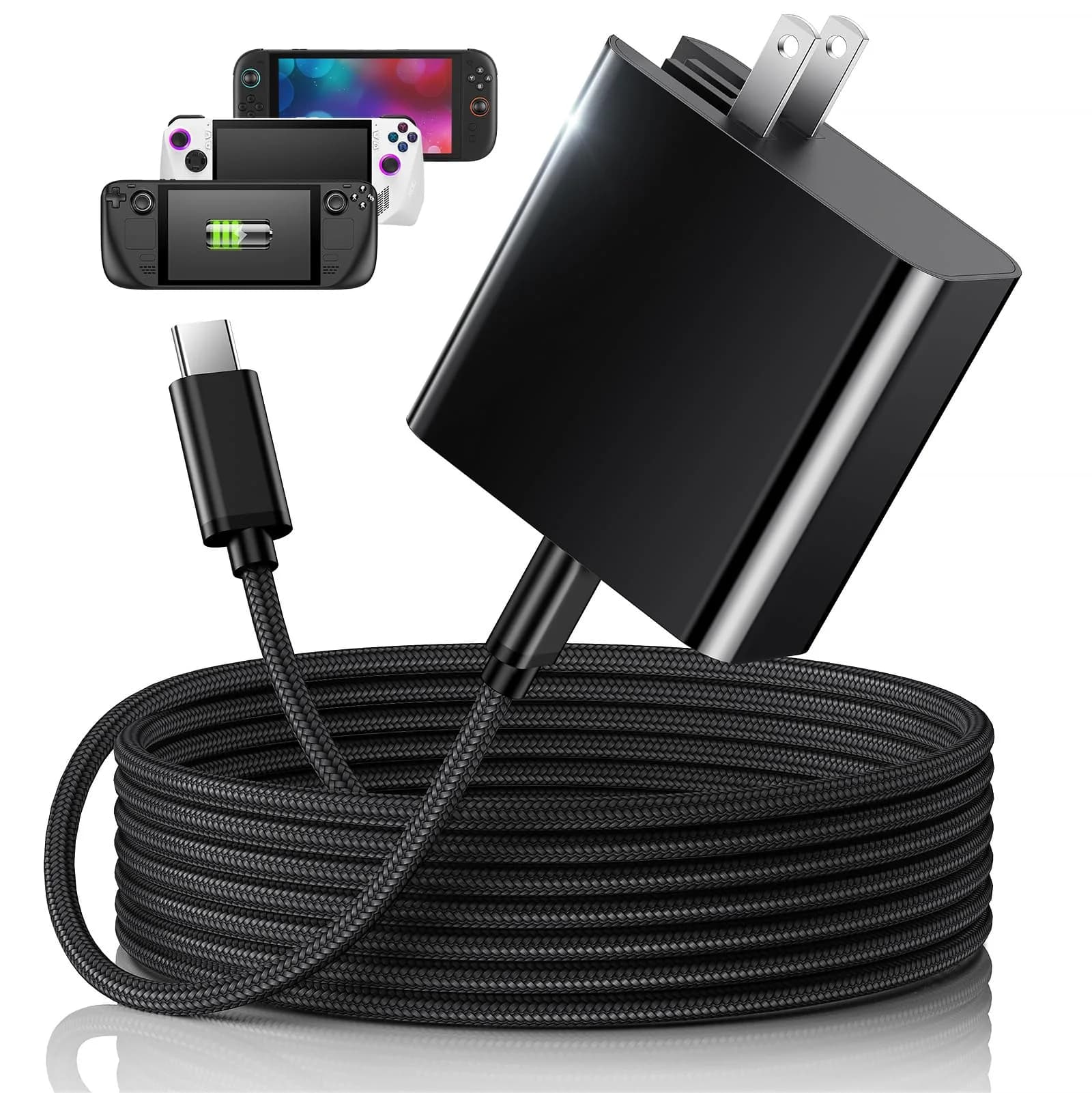 MENEEA 65W Fast Charger for Steam Deck & Nintendo Switch 2 | PD3.0 Foldable AC Adapter with 6.6FT Cable