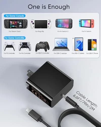 MENEEA 65W Fast Charger for Steam Deck & Nintendo Switch 2 | PD3.0 Foldable AC Adapter with 6.6FT Cable thumbnail 4