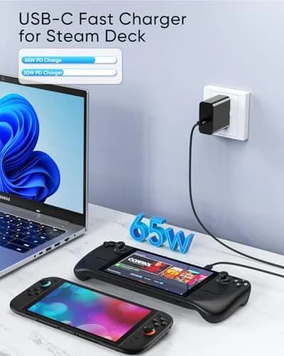 MENEEA 65W Fast Charger for Steam Deck & Nintendo Switch 2 | PD3.0 Foldable AC Adapter with 6.6FT Cable thumbnail 3