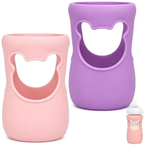 Aelop Natural 8oz Baby Bottle Sleeves (2-Pack, Pink & Purple) | Protects Philips Avent Glass Bottles — Pink and Purple