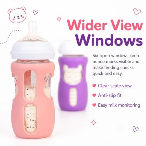 Aelop Natural 8oz Baby Bottle Sleeves (2-Pack, Pink & Purple) | Protects Philips Avent Glass Bottles thumbnail 4