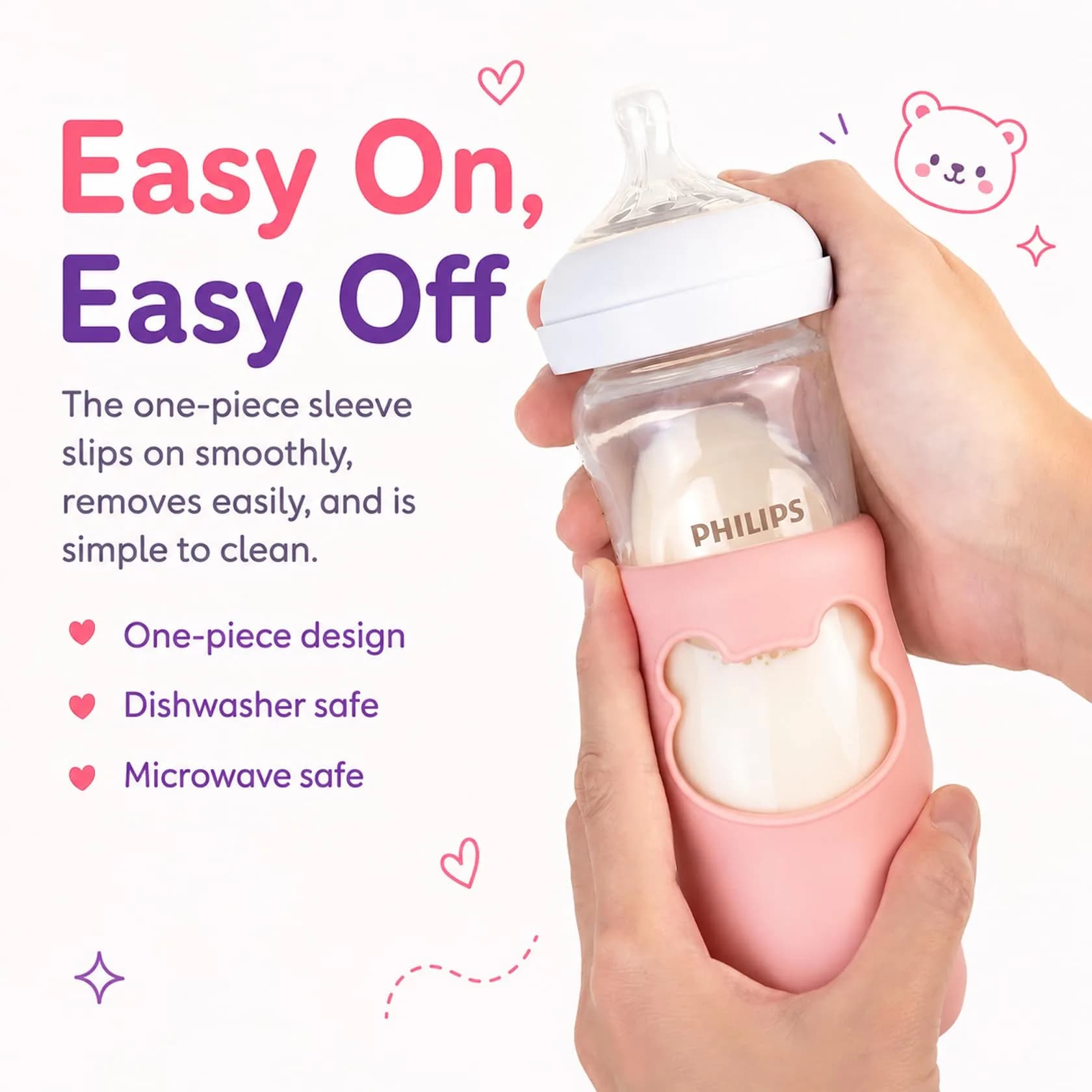 Aelop Natural 8oz Baby Bottle Sleeves (2-Pack, Pink & Purple) | Protects Philips Avent Glass Bottles - view 5