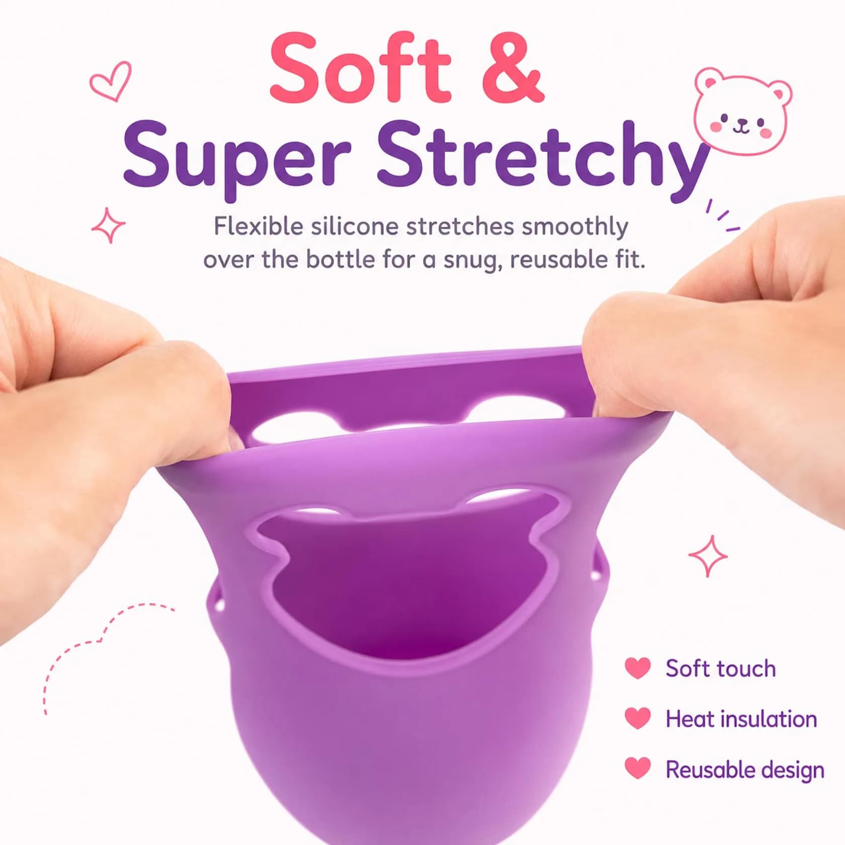 Aelop Natural 8oz Baby Bottle Sleeves (2-Pack, Pink & Purple) | Protects Philips Avent Glass Bottles - view 6