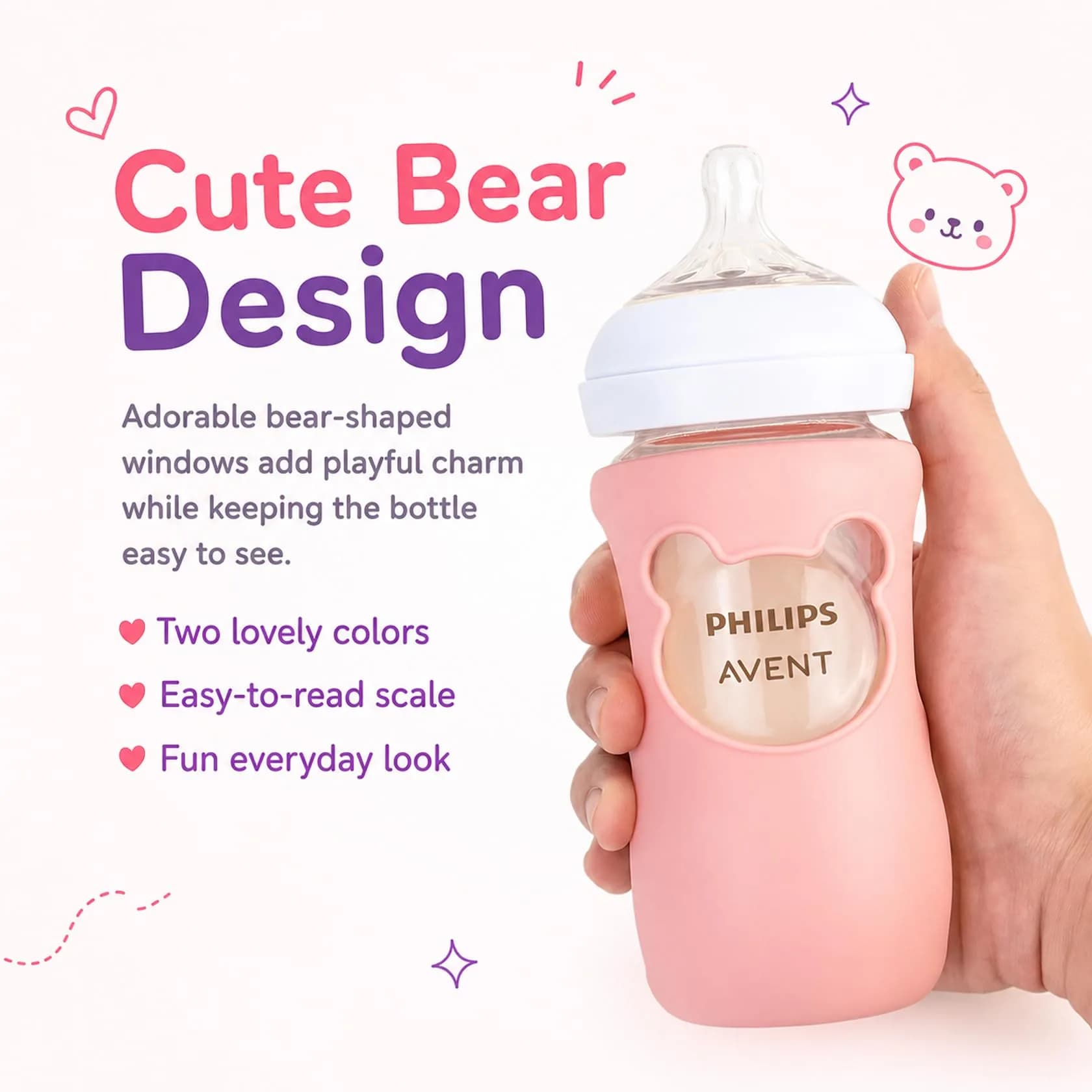 Aelop Natural 8oz Baby Bottle Sleeves (2-Pack, Pink & Purple) | Protects Philips Avent Glass Bottles - view 7
