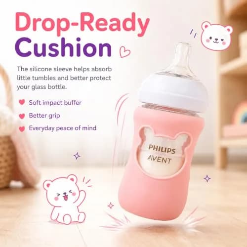 Aelop Natural 8oz Baby Bottle Sleeves (2-Pack, Pink & Purple) | Protects Philips Avent Glass Bottles thumbnail 8