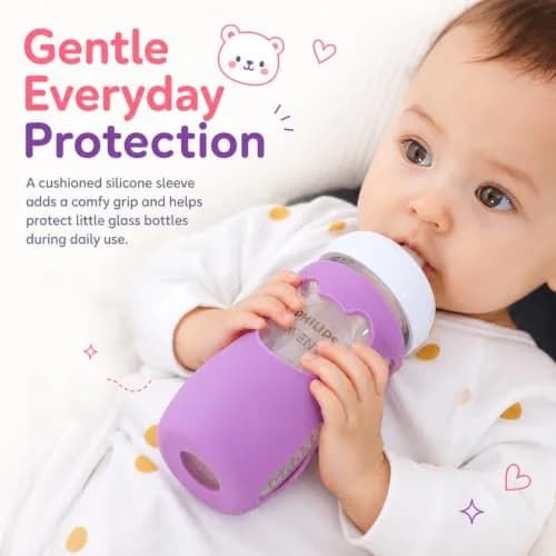 Aelop Natural 8oz Baby Bottle Sleeves (2-Pack, Pink & Purple) | Protects Philips Avent Glass Bottles thumbnail 2