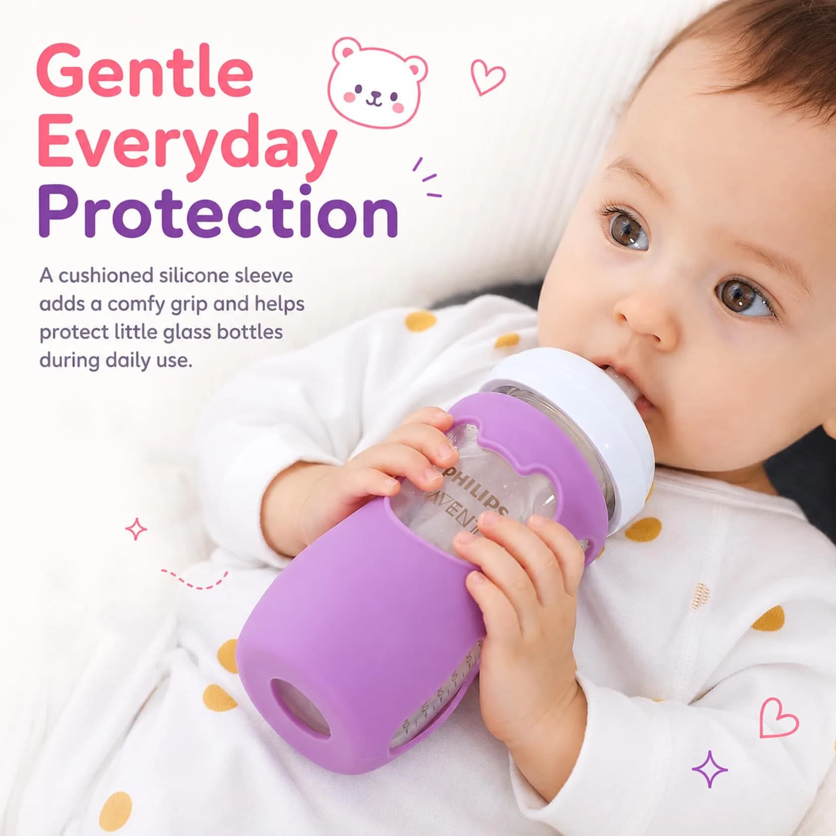 Aelop Natural 8oz Baby Bottle Sleeves (2-Pack, Pink & Purple) | Protects Philips Avent Glass Bottles - view 2