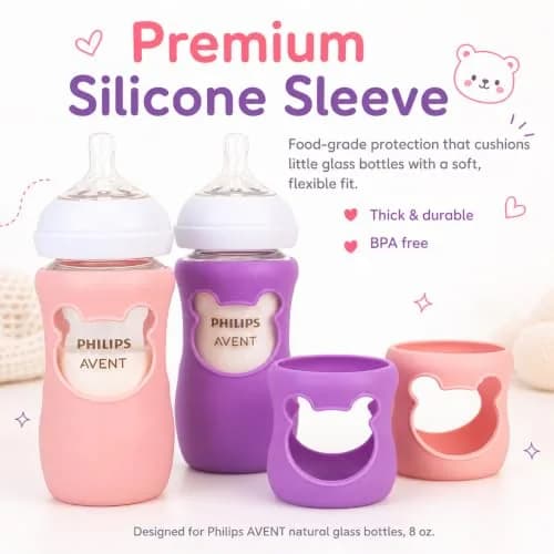 Aelop Natural 8oz Baby Bottle Sleeves (2-Pack, Pink & Purple) | Protects Philips Avent Glass Bottles thumbnail 3