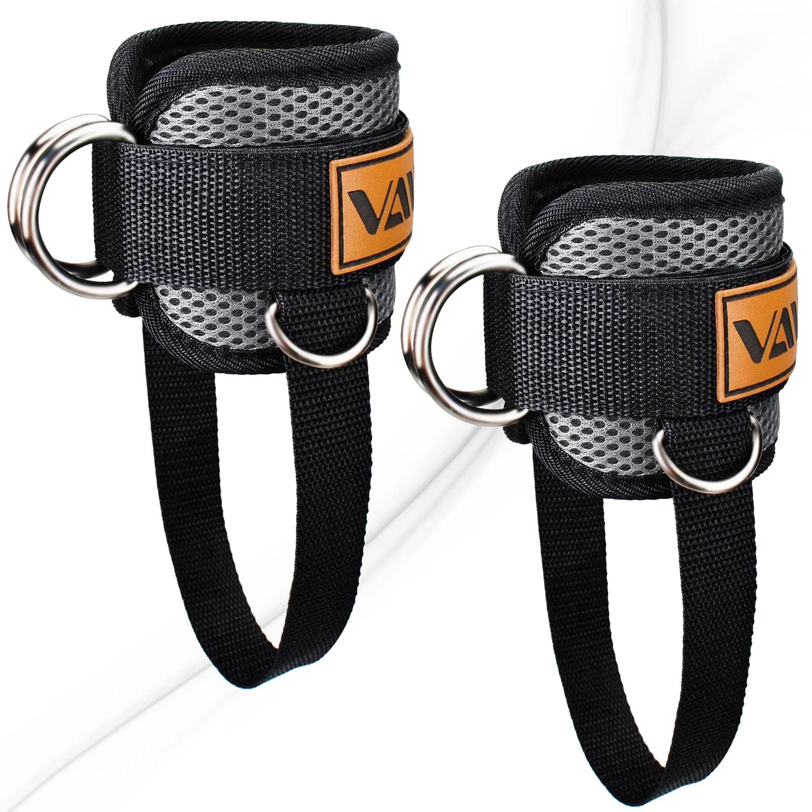 VAIIO Ankle Straps for Cable Machines, Adjustable Comfort Fit Neoprene & Nylon Pair | Heavy Duty D-Ring Workout Cuffs — Grey