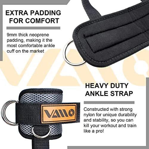 VAIIO Ankle Straps for Cable Machines, Adjustable Comfort Fit Neoprene & Nylon Pair | Heavy Duty D-Ring Workout Cuffs thumbnail 5