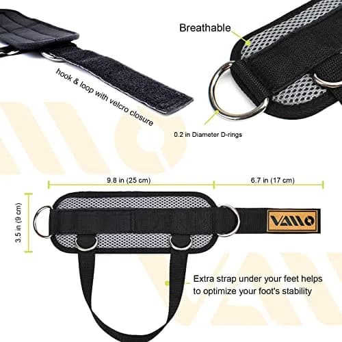 VAIIO Ankle Straps for Cable Machines, Adjustable Comfort Fit Neoprene & Nylon Pair | Heavy Duty D-Ring Workout Cuffs thumbnail 3