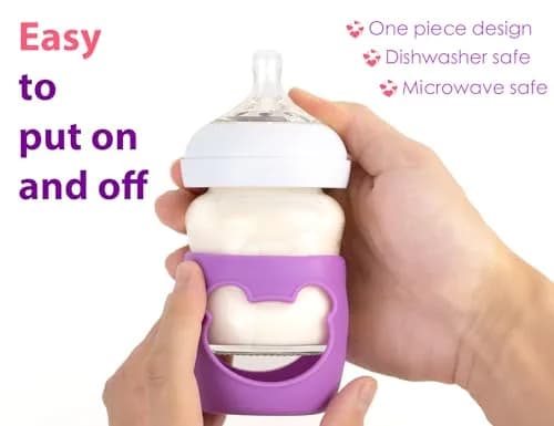Aelop Silicone Baby Bottle Sleeves for Philips Avent 120ml (4oz) Pack of 2 (Pink/Purple) | Cute Bear Design thumbnail 4